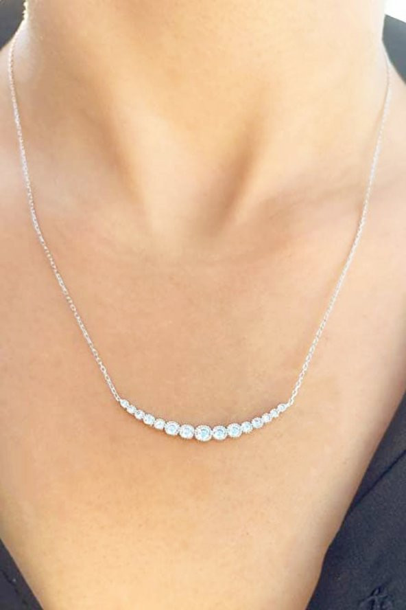 925 Ayar Gümüş Zirkon Taşlı Suyolu Bayan Gümüş Kolye - 3