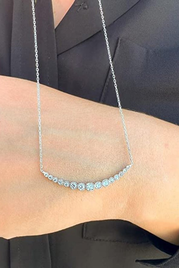 925 Ayar Gümüş Zirkon Taşlı Suyolu Bayan Gümüş Kolye - 4