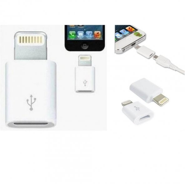 Apple iPhone Micro Usb Çevirici Dönüştürücü Adaptör 8 Pin Data Kablo Şarj Adaptörü Çevirme Aparatı - 2