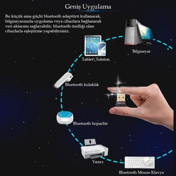 Bluetooth V4.0 USB Dongle Adaptör 20m Mesafeli Csr 4.0 Tak Çalış - 2