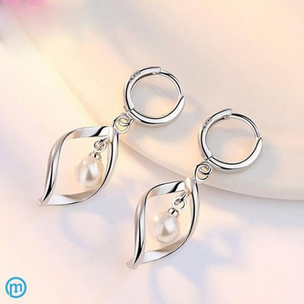 925 Damgalı İnci Taşlı Özel Tasarım Gümüş Kaplama Kolye ve Küpe Seti - 2