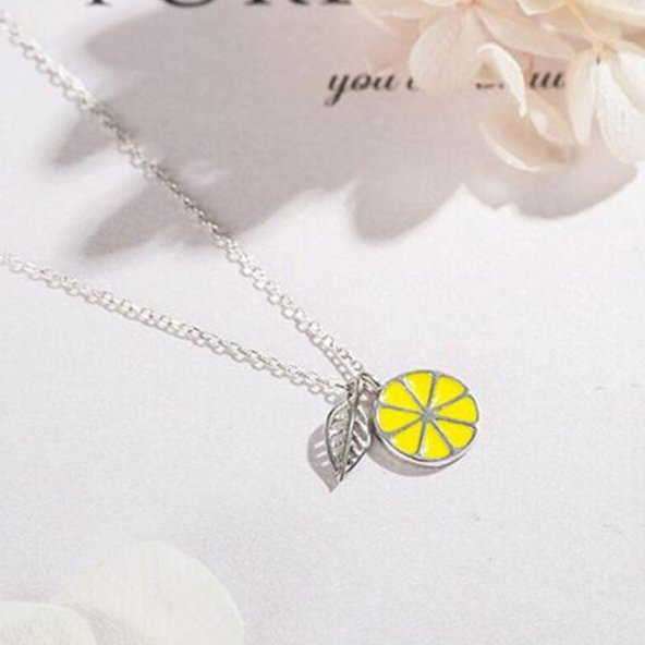 Gümüş Kaplama Limon Bayan Kolye - 2
