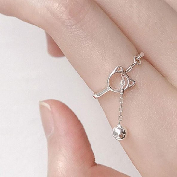 Çıngıraklı Kedili Bayan Yüzük - 4