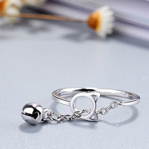 Çıngıraklı Kedili Bayan Yüzük - 5