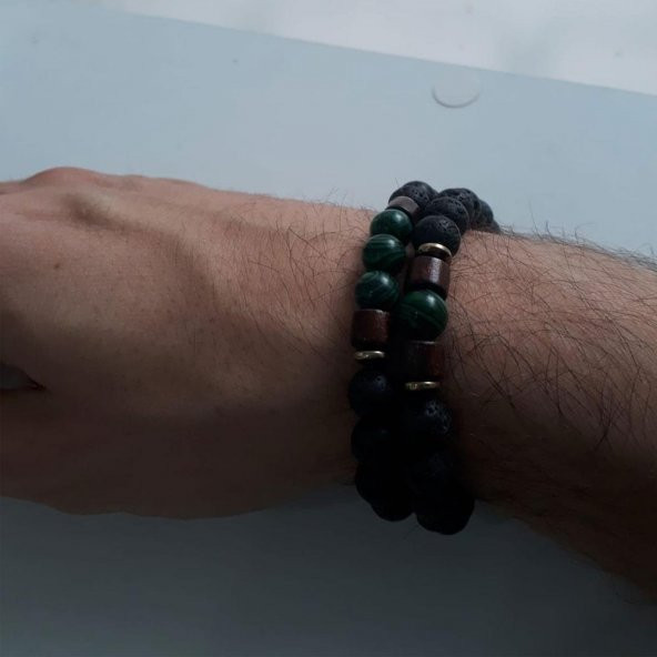 Doğal Taş Boncuk 2 Adet Bay Bayan Bileklik - Yeşil - 3