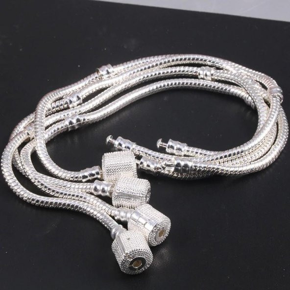 Pandora Model Taşlı 19cm Bayan Bileklik-Gümüş Renk - 4