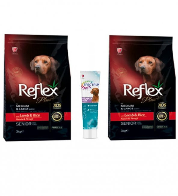 Reflex Plus Senior Orta/Büyük Irk Kuzu Yaşlı Köpek Maması 6Kg + Spectrum Multivitamin HEDİYELİ