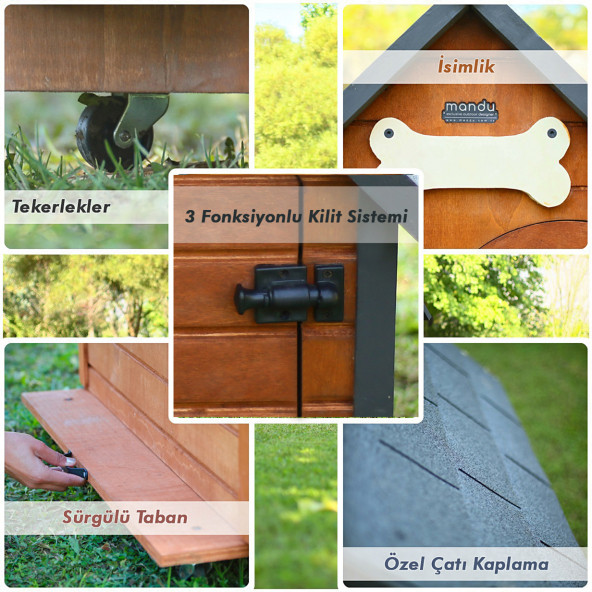 MANDU Isı yalıtımlı ahşap kedi-köpek kulübesi (SMALL) - 6