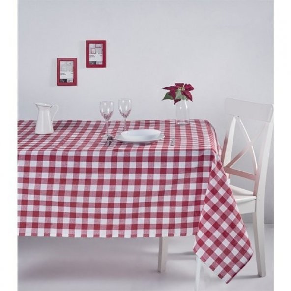 Zeren Home Kareli Mutfak Masa Örtüsü Kırmızı 110cm x 150cm
