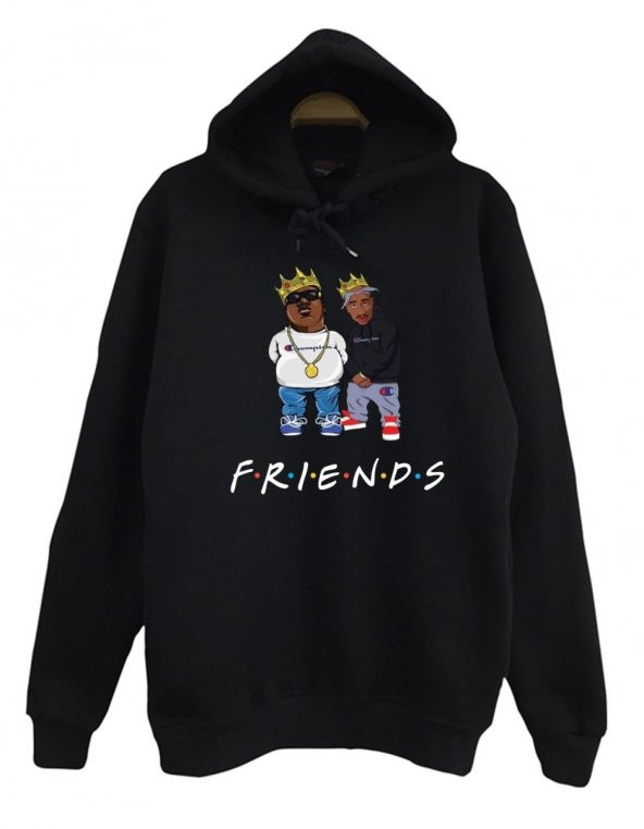 Friends Biggie Tupac Baskılı Kapüşonlu Sweatshirt