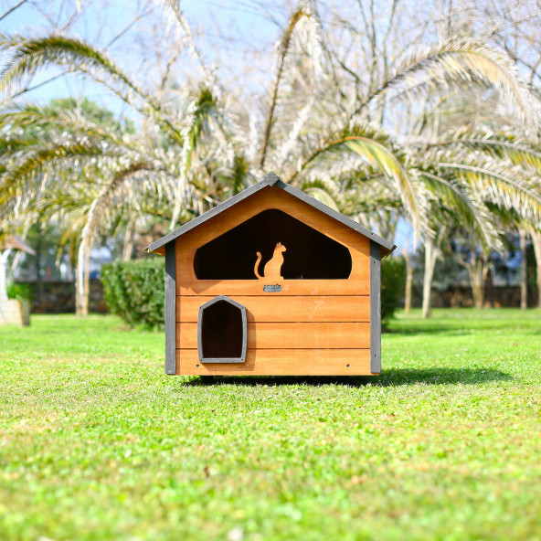 MANDU AHŞAP TERASLI (DUBLEX) KEDİ EVİ - 2