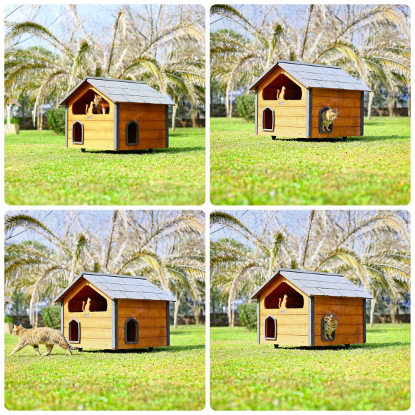 MANDU AHŞAP TERASLI (DUBLEX) KEDİ EVİ - 6