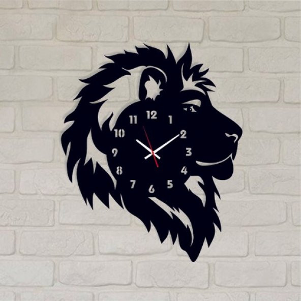 Reklam Fırsatı Ahşap Duvar Saati Siyah 052 Aslan Kafası