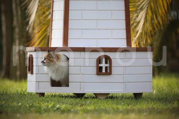 MANDU Ahşap Yel Değirmenli Kedi Evi - 3