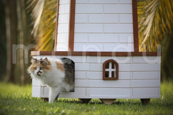 MANDU Ahşap Yel Değirmenli Kedi Evi - 4