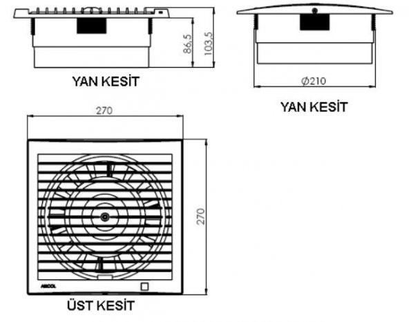 Aircol 200lük Banyo, Wc, Tuvalet Fanı / Aspiratörü 350 m³/h - 4