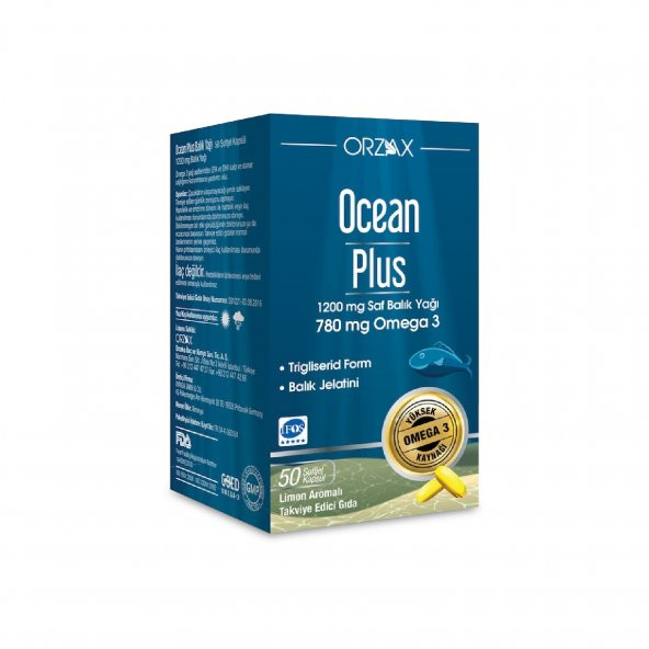 Orzax Ocean Plus Omega 3 1200 mg 50 Kapsül Balık Yağı SKT:04/2023