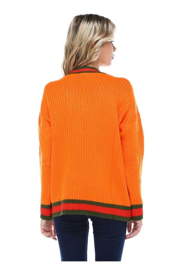 Selanik V Yaka Hardal Triko Kadın Kazak - 4