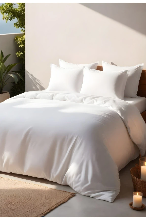 Basic Beyaz Çift Kişilik Nevresim Takımı - 2