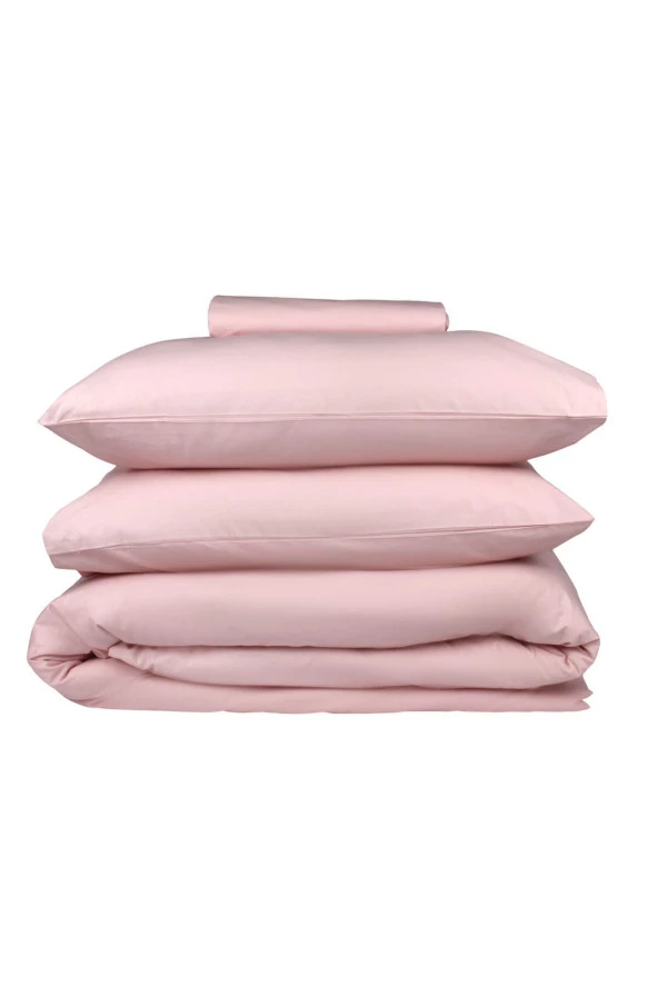 Basic Pudra Pembe Koton Çift Kişilik Nevresim Takımı - Resim 2