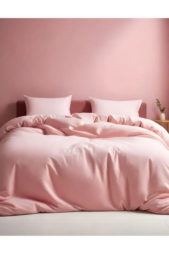 Basic Pudra Pembe Koton Çift Kişilik Nevresim Takımı - Resim 3