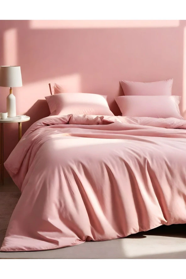 Basic Pudra Pembe Koton Çift Kişilik Nevresim Takımı