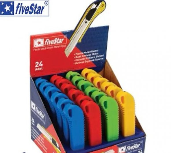 Fivestar Renkli Plastik Metal Gövdeli Maket Bıçağı 24 Adet