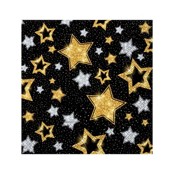 Yıldızlar Siyah Kağıt Peçete 33x33 cm 20li