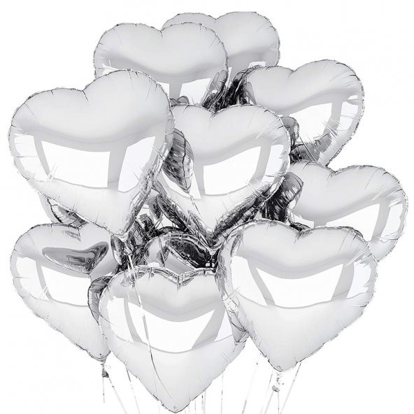Kalp Folyo Balon Set Gümüş 60 cm 5li