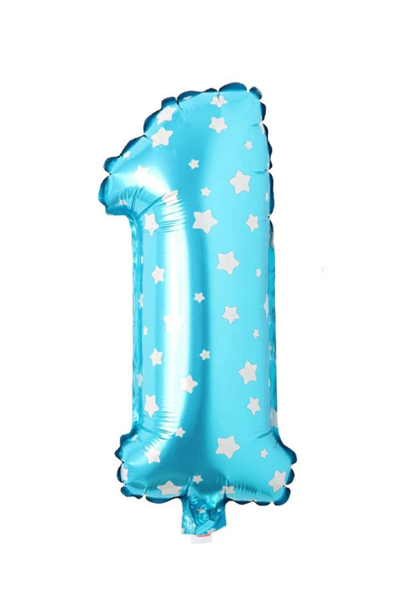 1 Rakam Mavi Yıldız Folyo Balon 40 cm - 2