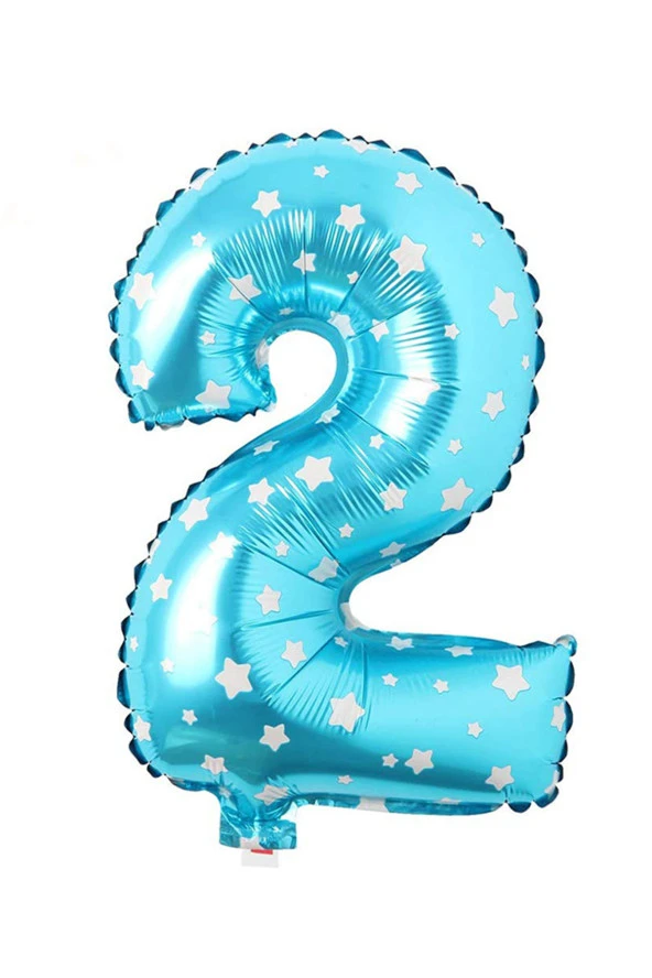 2 Rakam Mavi Yıldız Folyo Balon 40 cm - 2