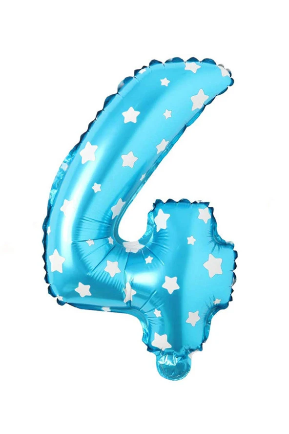 4 Rakam Mavi Yıldız Folyo Balon 40 cm - Resim 2