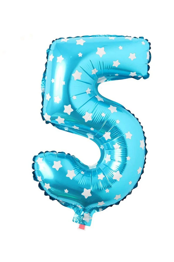 5 Rakam Mavi Yıldız Folyo Balon 40 cm - 2