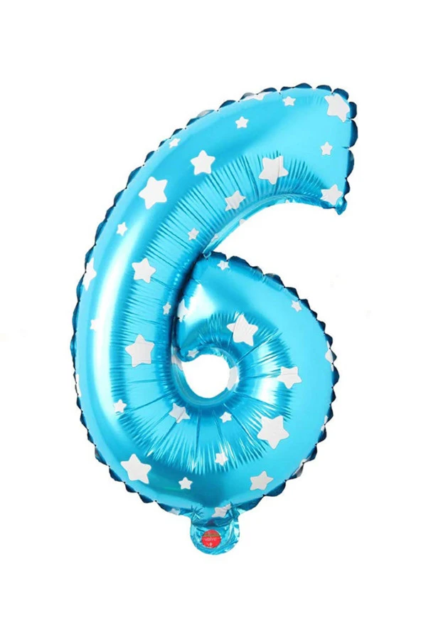 6 Rakam Mavi Yıldız Folyo Balon 40 cm - Resim 2