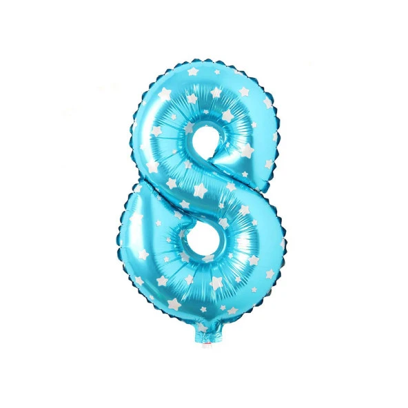 8 Rakam Mavi Yıldız Folyo Balon 40 cm