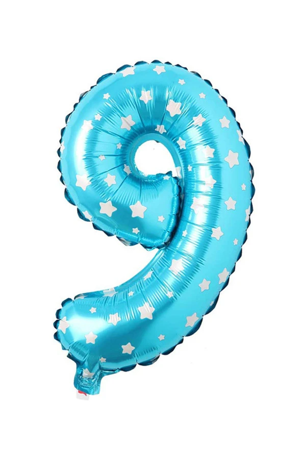 9 Rakam Mavi Yıldız Folyo Balon 40 cm - Resim 2