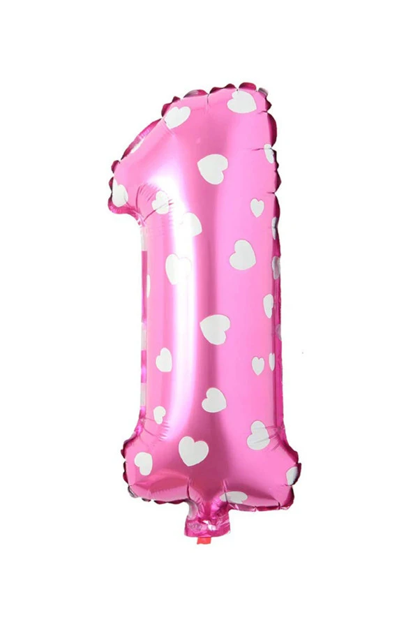 1 Rakam Pembe Kalp Folyo Balon 40 cm - 2