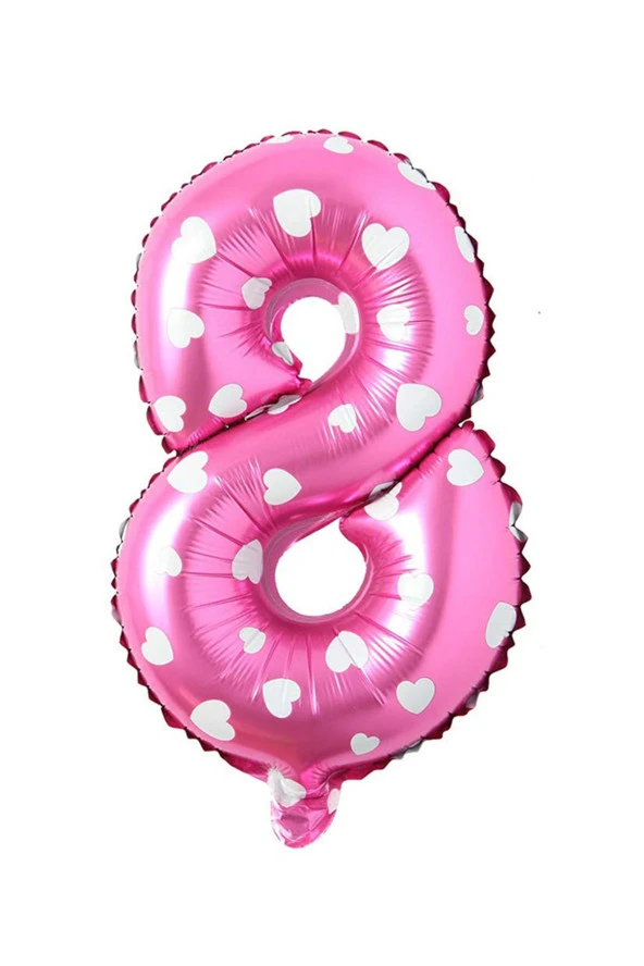 8 Rakam Pembe Kalp Folyo Balon 40 cm - Resim 2