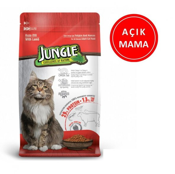 Jungle Yetişkin Kuzulu Kedi Maması 1 Kg AÇIK