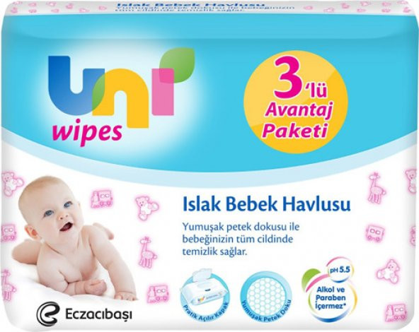 Uni Baby Wipes Islak Mendil 56lı Havlu Kapaklı 3 Lü (56x 3)