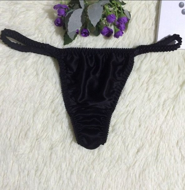 Siyah Saten Tanga Külot - 1