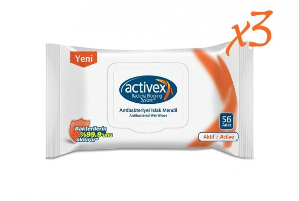 3 ADET Activex Antibakteriyel Islak Mendil 56lı 99 Etkili