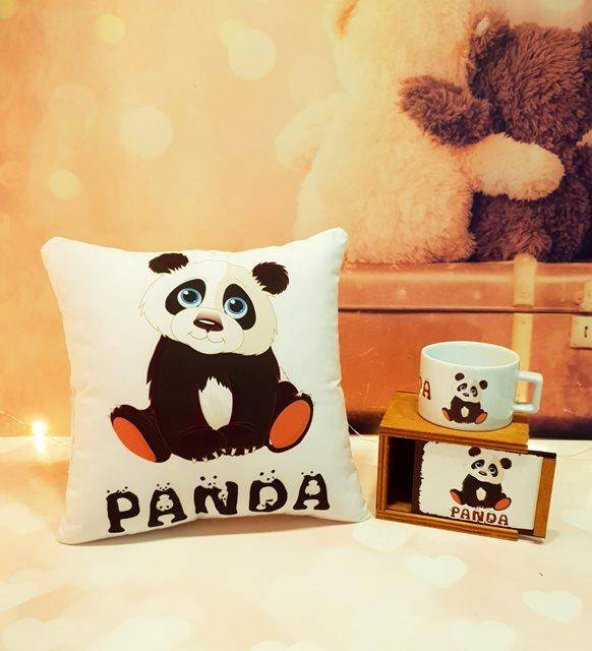 Panda Yastık Ve Kutulu Kupa Hediye Seti