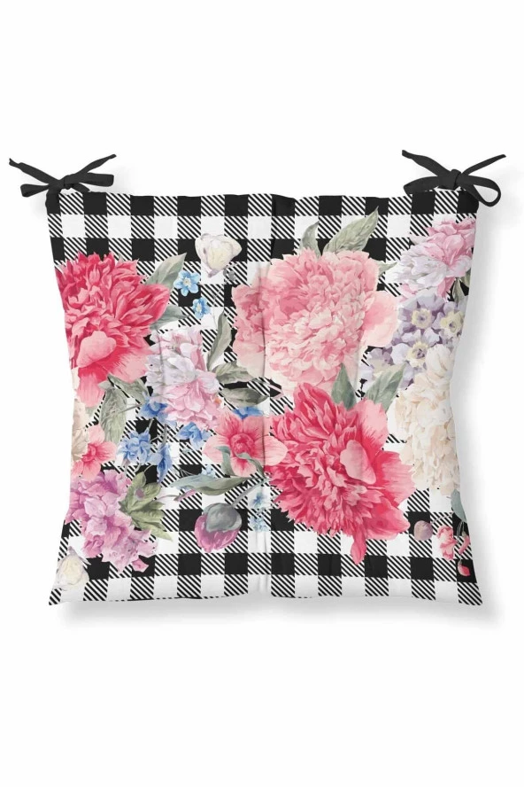 Dekoratif Siyah Pembe Sandalye Minderi