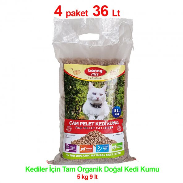 Bonny Nice Doğal Çam Pelet Kedi Kumu 5 kg 10 l x 4 Paket