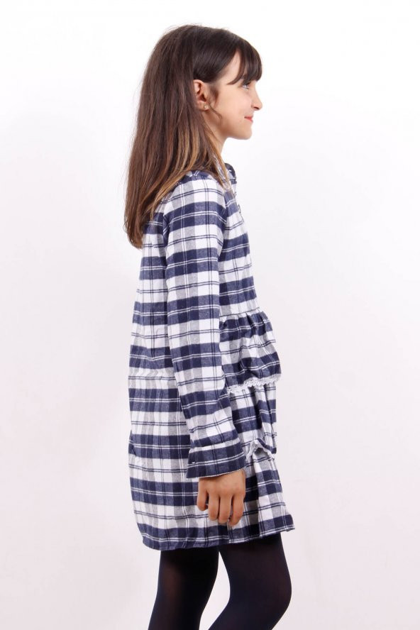 Toontoy Kız Çocuk Ekoseli Tül Detaylı Elbise - 3