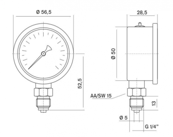 Pakkens 0-60 Bar 50 mm Alttan Bağlantılı Gliserinli Manometre G 1/4 inç - 2