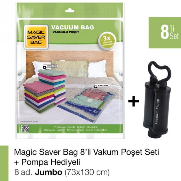 MAGIC SAVER BAG 8li Set Jumbo Vakumlu Poşet Pompa Hediyeli
