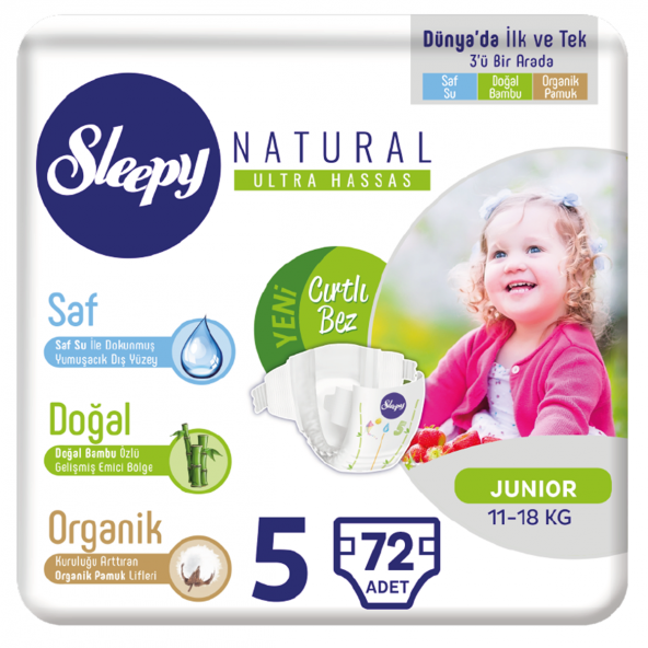 Sleepy Natural Bebek Bezi 5 Numara Junior 72 Adetli paket