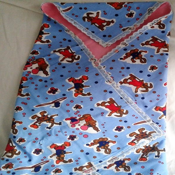Taç Flanel Bebek Kundağı-Mavi - 4
